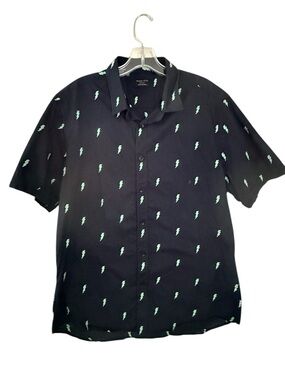 7 Diamonds Lightening Bolt Navy Short-Sleeve Button-Up Cotton Size L